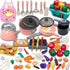 Kids Kitchen Toy Accessories Playset, Pretend Cooking Pots, Pans, Utensils, Cookware, Food, and Storage Basket
