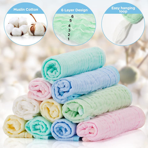 20 Pack 20 10 Inch 6 5 Tudomro Muslin Burp Cloths x Absorbent Washcloths Layers Colors Baby Rags Towels Gentle