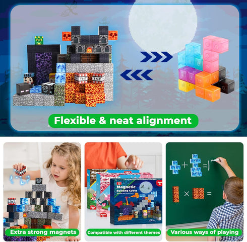 100PCS Magnetic Blocks - Build Magnet Dark Mechanical Guardian Castle World - Montessori Toddler STEM Toys for 3-10