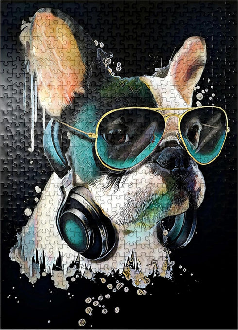 MyPuzzle French Bulldog with Headphones - Premium 500 Piece Jigsaw Puzzle for Adults