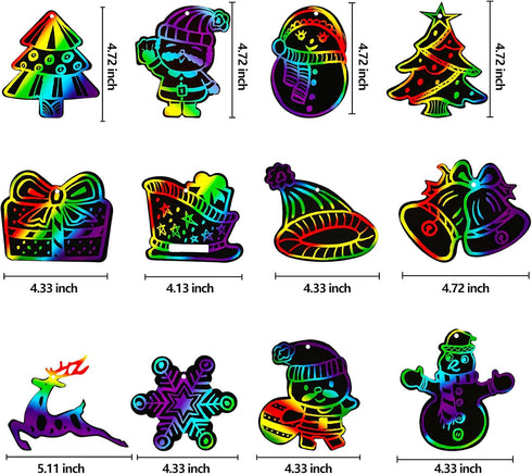 Max Fun 48PCS Christmas Crafts Scratch Art for Kids, Magic Rainbow Scratch Off Paper Cards, Party Favors