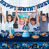 Video Game Rectangular Tablecloth, 3 Pcs Blue PE Plastic Disposable for Boys Gamer Birthday Party