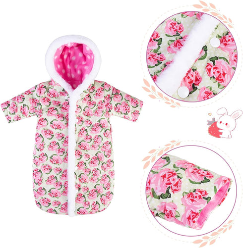 18" Doll Jumpsuit Sleeping Bag Handmade Doll Clothes Hooded Romper Pink Rose Winter Hoodie Doll Accessory Soft Thick