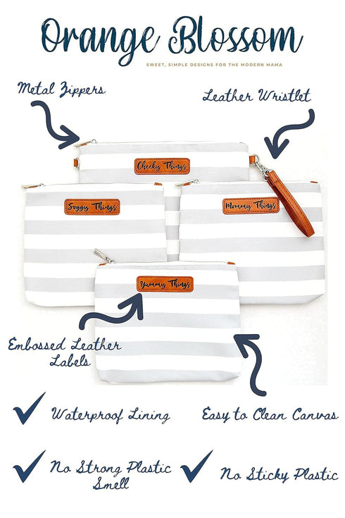 Orange Blossom Diaper Bags Set 4 Stylish Diaper Bag Organizing Pouches - XL of Gray and White Striped Canvas Diaper Bag