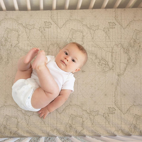 Glenna Jean Explore Baby Fitted Crib Sheet with Map Print, Adventure Explore Travel Theme Soft Infant Bedding Fits