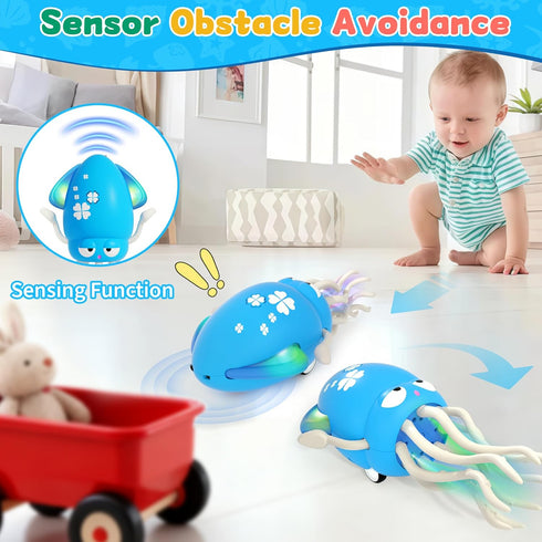 12-18 Tummy 1 2 3 4 5 6 Electric Dancing Octopus Light Music Suitable for Months Old Baby Toys, Kid Crawling Squid Toys