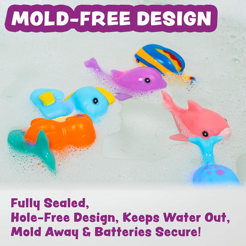6 Pack Tub Works Mermaid Lagoon Light Up Bath Toys, | Water-Activated Light Up Toys Flash & Change Color | Easy-Grip