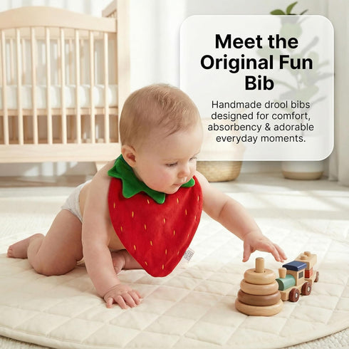 Strawberry Shaped Drool Bib Premium Handmade Baby Bib for Infants & Toddlers | Soft, Absorbent, Gentle Cotton | Unique