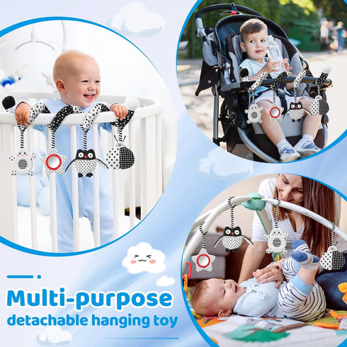 AJsupojouet 0-6 High Contrast Baby Toys - Black & White Hanging Toys for Car Seat, Stroller & Crib | Newborn Essentials