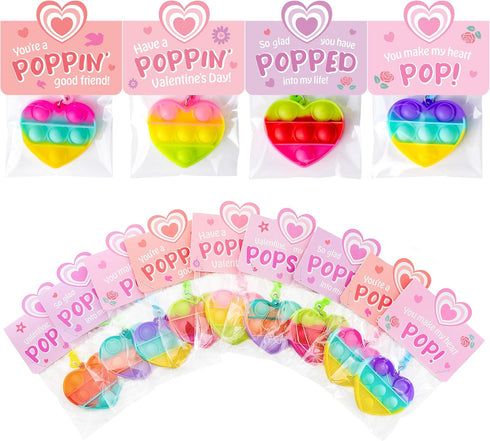 JOYIN 30 Packs Valentine's Day Gift Cards with Heart Pop Bubble Keychain,