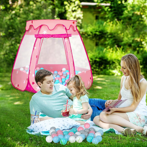 Baby Ball Pit for Toddler with 50 Balls, Pop Up Princess Tent with Star Lights, Indoor & Outdoor Play Tent