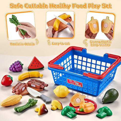 Sets 2 Play Food for Kids Kitchen, Global Cuisine Toddler Cutting Fake Food Toys Including Pizza, Sushi & Bakery