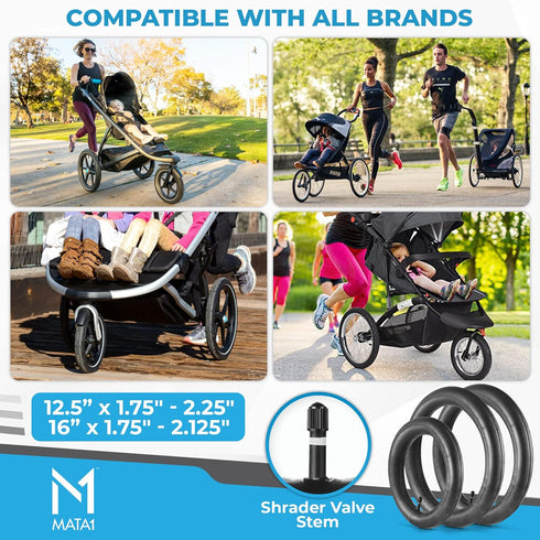 Inner Tube Tire Replacements Two 16'' x 1.75/2.125 & One 12.5'' x 1.75/2.25 for Jogging Stroller, Compatible w/All Brands: BoB Revolution Flex/Pro/SE/SU, Graco, Go Jogging & More, by Mata1-USA