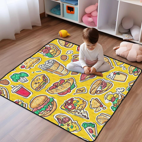 YETTASBIN 50 50 Inch Tummy Fast Food Baby Play Mat for Floor x - Portable Soft Quilted Crawling Mat Waterproof Foldable
