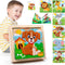 Wooden Animals Block Puzzles for Kids Ages 2-4 with Book, Educational Interactive Toys Gift for Boys and Girls