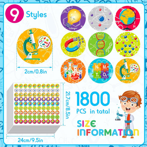 1800 Pcs Science Stickers for Kids Science Teacher Reward Stickers Science Party Favor Stickers Bulk Chocolate Stickers Science Decals for Chemistry Laboratory Birthday Theme Party Favors, 9 Styles by Jecery