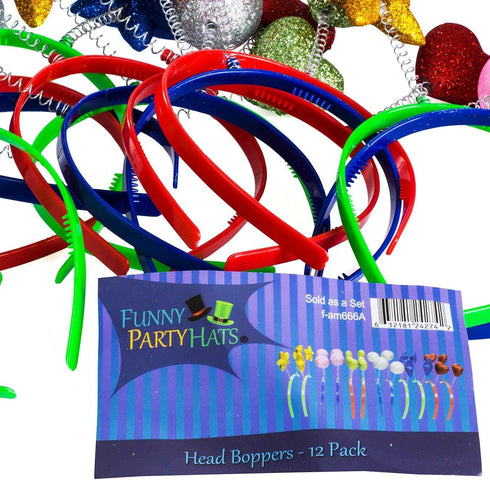 Funny Party Hats Head Boppers - 12 Piece Assorted Design Party Accessories, Blue Gold