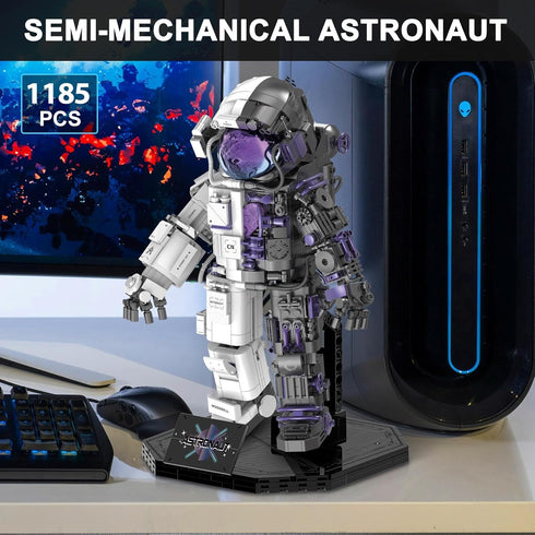 Set 14+ Finger Rock Space Astronaut Building for Adults, Semi-Mechanical Astronaut Action Model with Display Stand