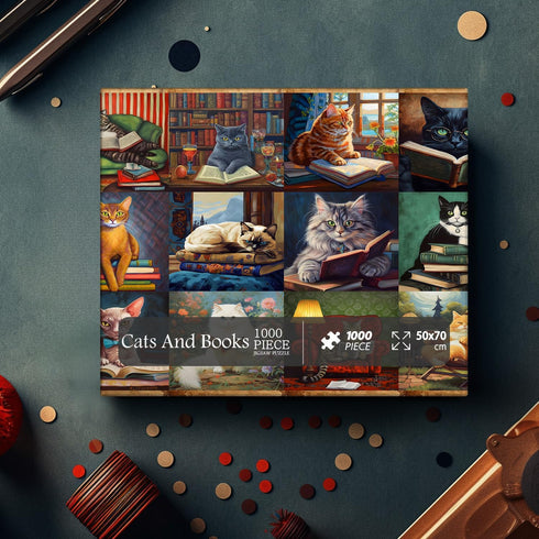 PICKFORU Vintage Cat Puzzles for Adults 1000 Pieces, Funny Cat Books Collection Retro Animal Puzzle