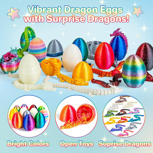 12Pcs 3D 8.86inch 3D 12Pack Printed Dragon Eggs Mini Dragon Eggs with Dragon Inside Printed Toys Dragon Toys for Kid