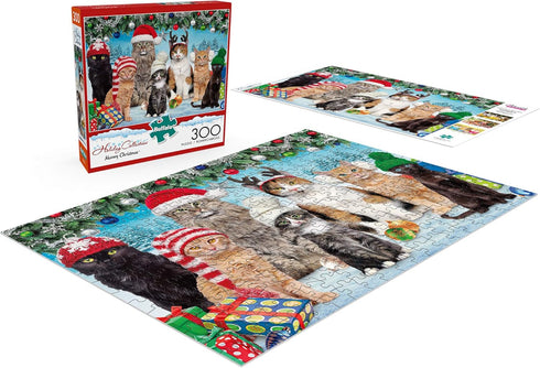 Buffalo Games Meowy Christmas – 300 Piece Jigsaw Puzzle for Adults, Finished Size 21.25 x 15.00
