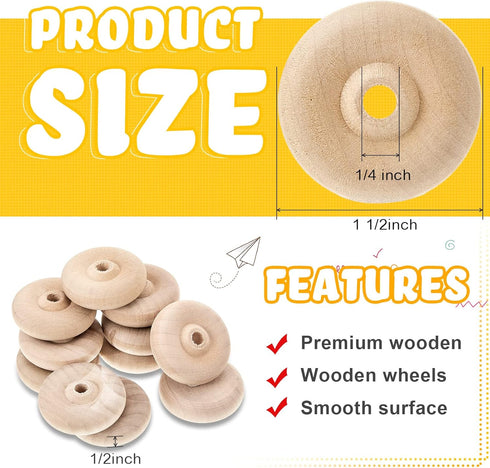 Civaner 36 Pack Wooden Wheels Toys - Mini Wooden Craft Wheels with Axle Pegs for DIY Toy Cars