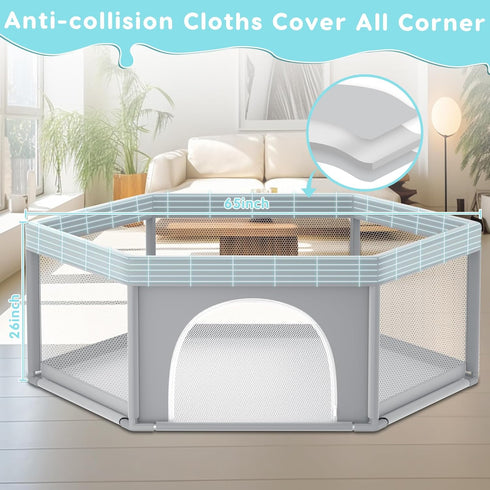 65" 65" Fshibila Hexagonal Baby Playpen, Baby Playard for Babies and Toddlers, BabyFence Play Pens for Indoor
