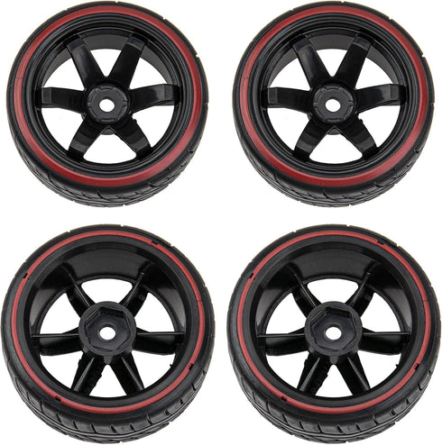 Hard Plastic Tires & Wheel Rims 12mm Hex Compatible with Traxxas HSP Tamiya Kyosho Himoto 1/10 RC Drift Car (Style 1)