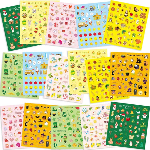 Fancy Land 16 Sheets Holiday Stickers, 800 Seasons Assortment Stickers for Kids Craft Party Favors