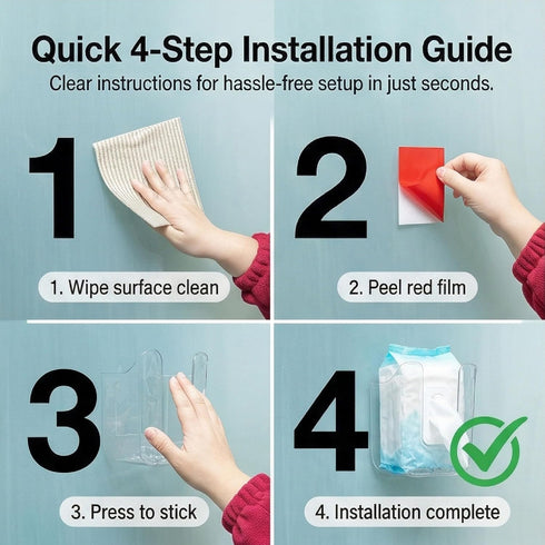 JREEPEE 2 Pcs Acrylic Bathroom Wipes Holder, No Punching Wall Mounted Flushable Wipes Dispenser for Bathroom & Kitchen