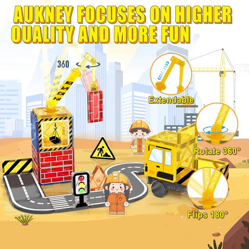 Aukney Set 2 3+ Magnetic Tiles Magnetic Construction with Dolls, Cars, Train, Train Tracks, Building Sensory Toys