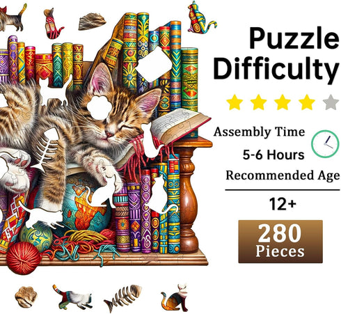 Cat Wooden Puzzle for Adults, Unique Animal Shape Jigsaw Puzzles for Family and Friends, 280pcs