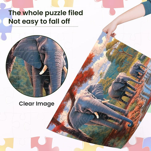 100 Piece Jigsaw Puzzle for Seniors - Elephant Forest Large Piece Puzzles for Alzheimer's Activity 15" x 19"