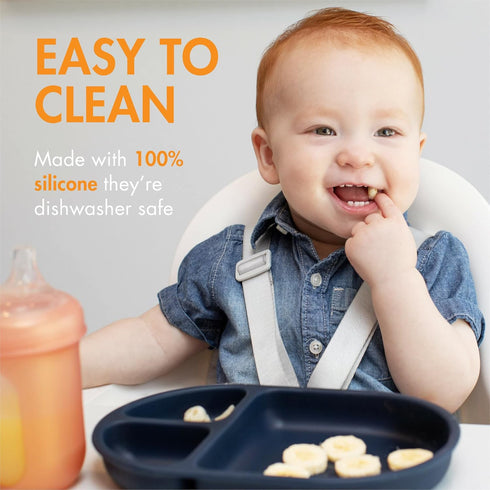 Boon Chow Silicone Plate Set, 3 Unbreakable Divided Toddler Plates, Baby Plates for 6 Months and Up