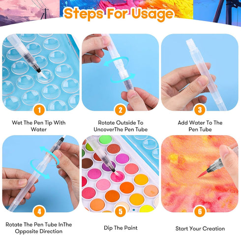 Taotree Watercolor Paint Set, 48-Color Cake & Brush, Refillable Water Brush Pen, Painting Supplies for All Ages