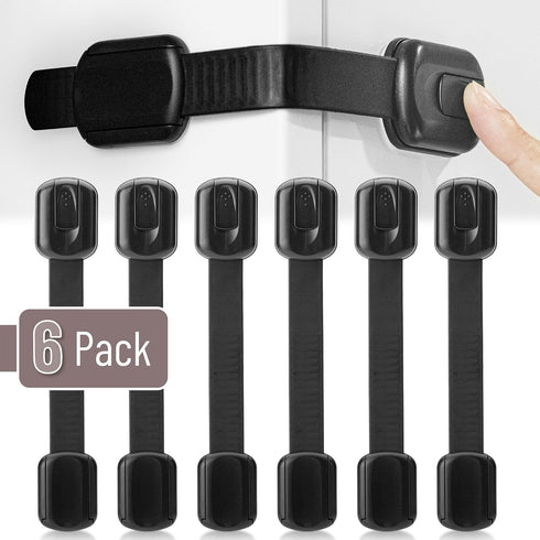 Bates Child Safety Strap Locks, 6 Pack Black Baby Proof Cabinet and Drawer Locks for Child Safety