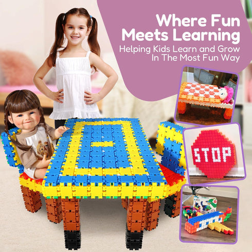 250-Piece Set 4+ Beblox Building Blocks for Kids - Connecting Tiles - Interlocking Building Blocks for Kids, STEM Toys