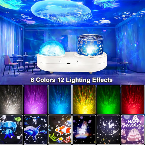 Projector,360Rotating 7 Ocean Kids Night Light Jellyfish Lamp Projector with Films & Timer Sensory Lights,Baby Toddler