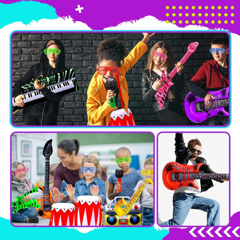 Set, 48pcs 80s 90s Max Fun Inflatable Rock Star Toy Inflatable Party Props for Kids Party Decorations Inflatable