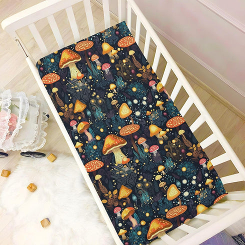 SDMKA 28x52 Inch Mushrooms Forest Crib Sheets for Boys Girls - Portable Microfiber Fitted Crib Sheet for Standard Crib