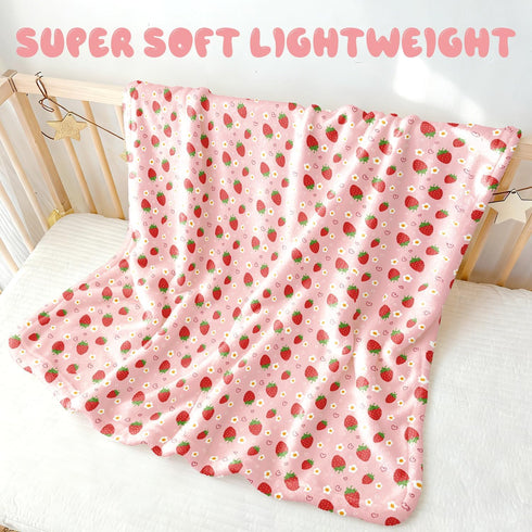 MOASIOP 30x40 Inch Strawberry Pink Baby Blanket - Ultra Soft, Lightweight & Breathable, Dotted Backing, Plush Nursery