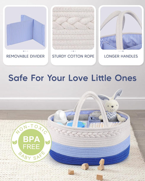 Maliton Baby Diaper Caddy Organizer, Cotton Rope Diaper Caddy Basket, Large Storage Basket for Newborn Boys and Girls