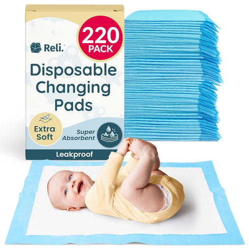 Reli. Disposable Changing Pads for Baby (220 Pack) | Disposable Diaper Changing