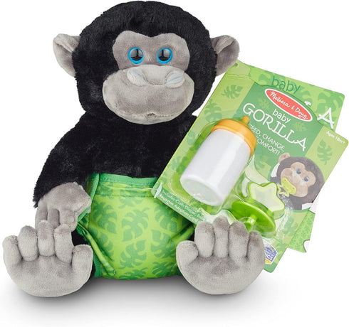 Melissa & Doug 11-Inch Baby Gorilla Plush Stuffed Animal with Pacifier, Diaper, and Baby Bottle
