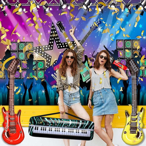 Inflatable Rock Star Toy Set - 80s 90s Party Decorations, Blow Up Musical Instrument Props for Rock Party Favor