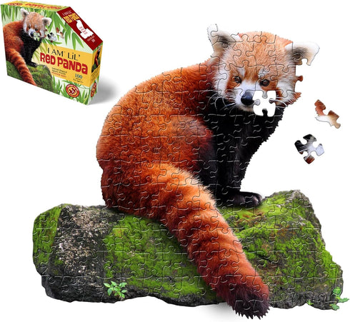 Madd Capp Puzzles Jr. - I AM Lil’ Red Panda - 100 Pieces - Jigsaw Puzzle Animal Shaped