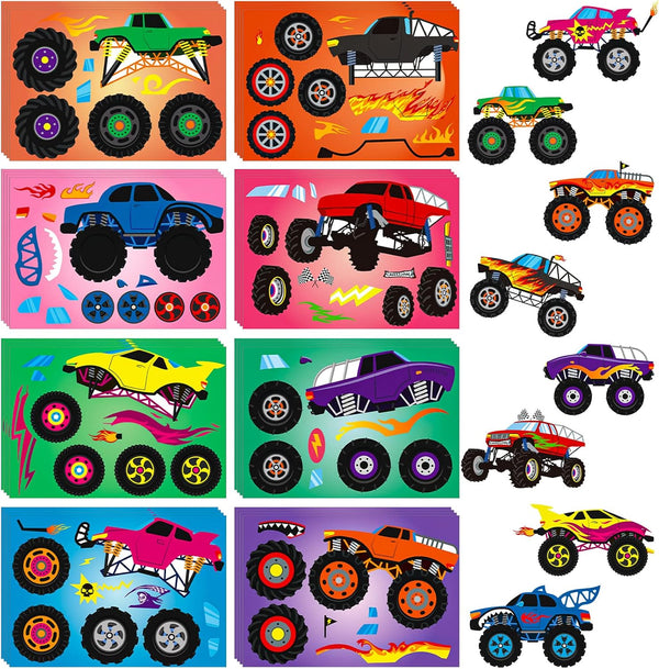 48 Sheets Truck Stickers Kits, Make Your Own Truck Stickers with 8 Designs for Kids' Party Favors (Cool Style)