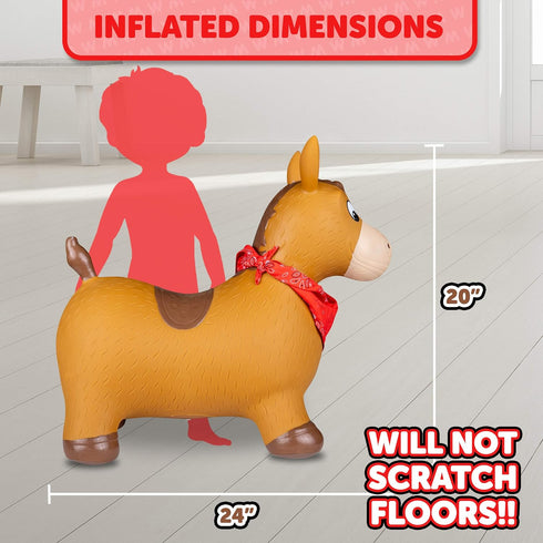 WADDLE Bouncy Hopper Inflatable Toy, Hopping Animal for Toddlers and Kids, Pump Included, Brown Horse