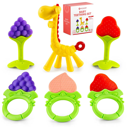 Baby Teething Toys 6-Pack, Food Grade Silicone Teether Set, Freezer Safe, BPA-Free for Babies 0-6 Months