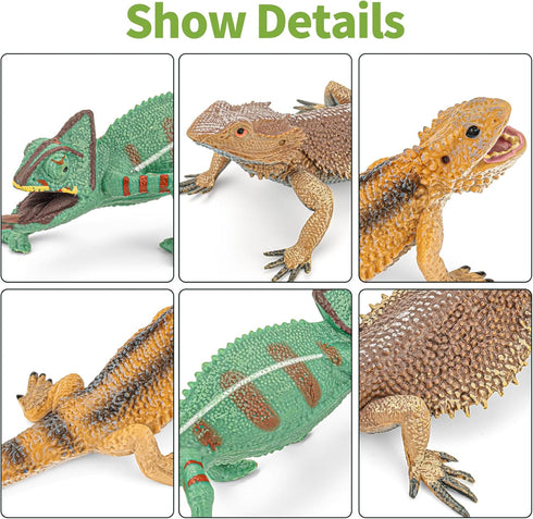 6PCS Large Lizard Figurines Rainforest Animal Toys, Realistic Plastic Reptile Animal Figurines, Includes Bearded